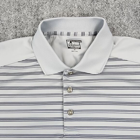 Spyglass Pebble Beach Shirt Mens Medium Gray Striped Golf Polo Performance - Picture 8 of 14